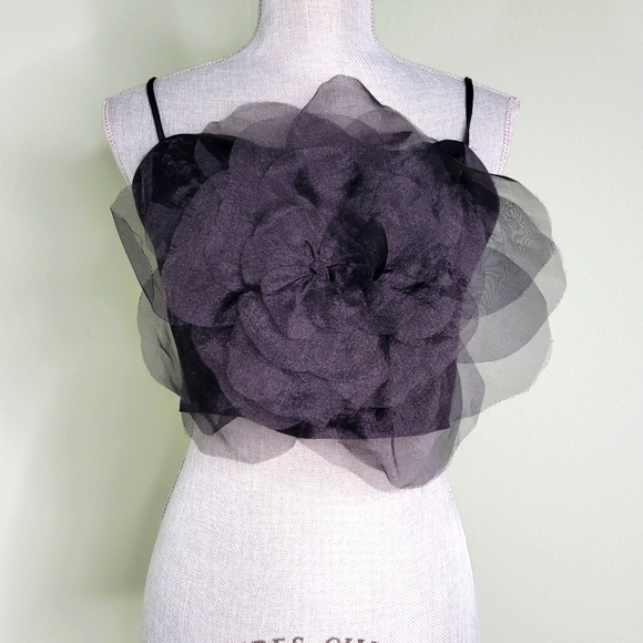 Rachel Zoe Black Oversized Flower Organza Crop Top Adj Straps Dress Event Med - Picture 13 of 13